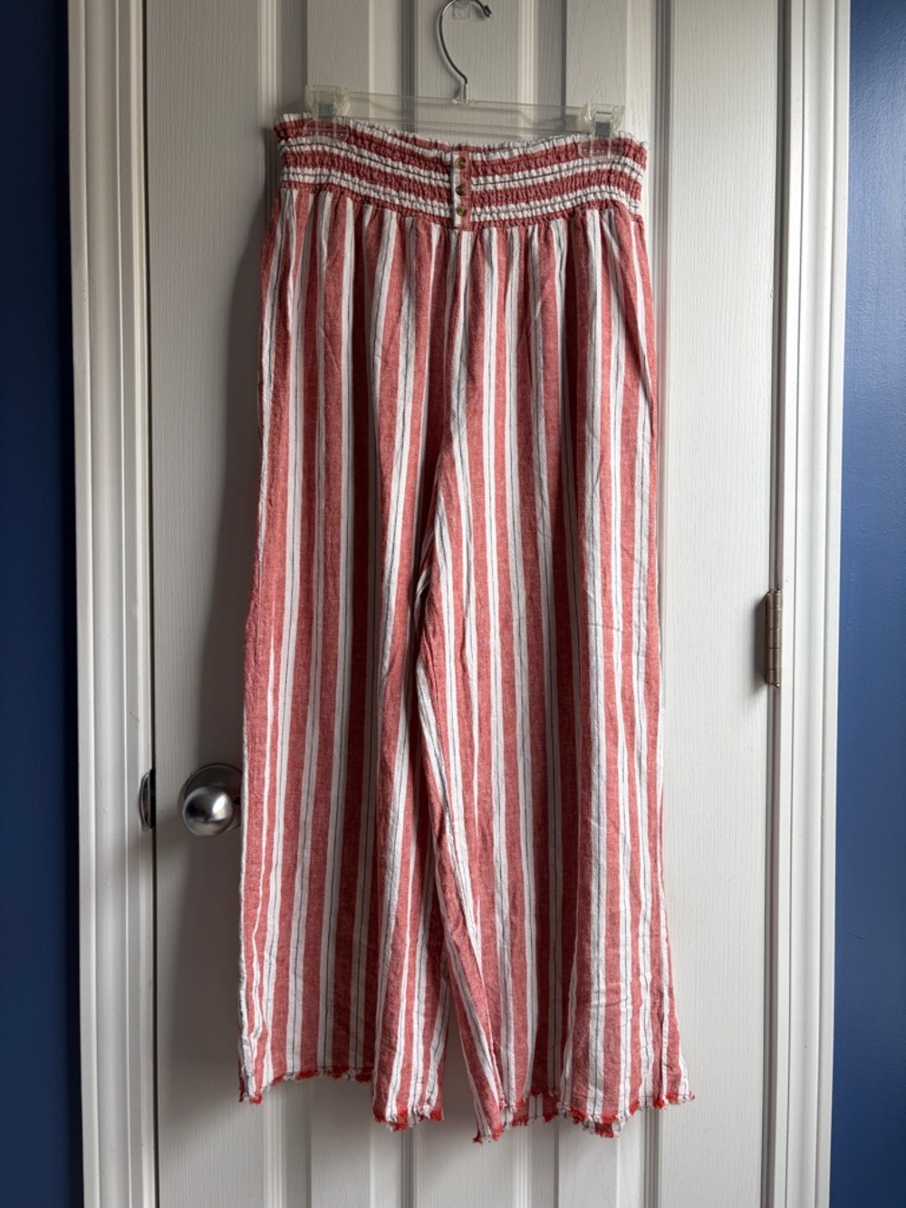 Cato Boho Striped Linen Blend Wide Leg Pants Size L Coastal Beach Summer - Picture 3 of 10